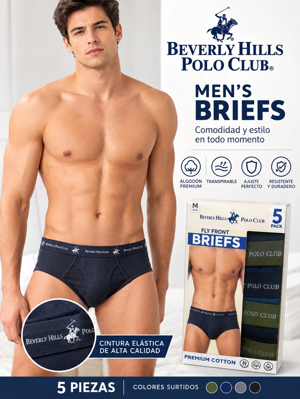 Beverly Hills Polo Club Men's Navy Briefs - 5 Pack